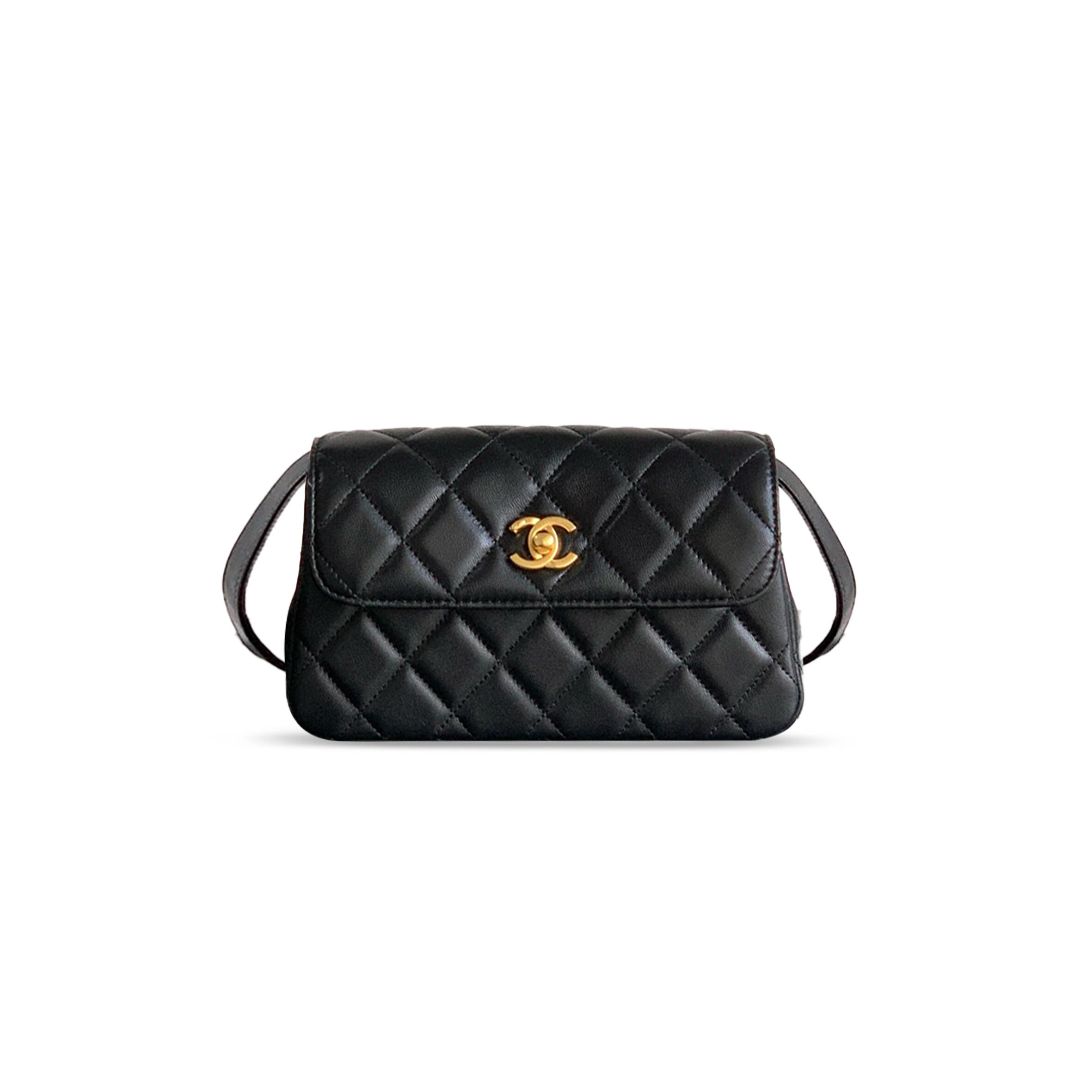 Ch*el black lambskin flap crossbody bag ap4677 (19.5*11.5*5cm)
